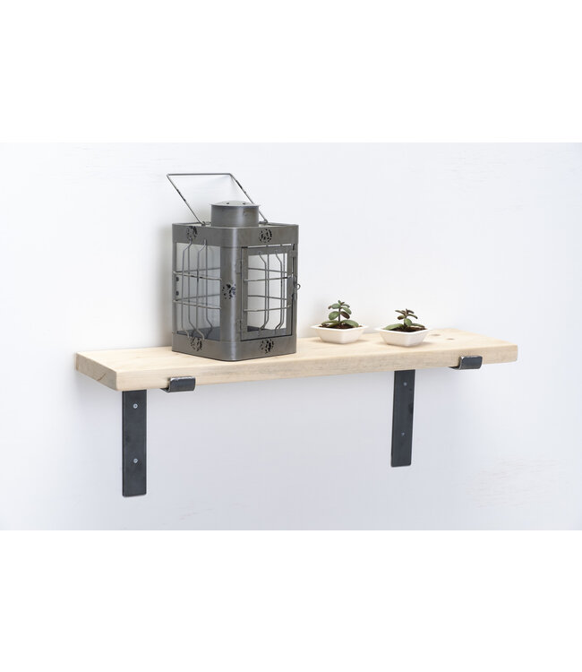 Wandplank steigerhout nieuw 3 cm | Met open stalen beugels II