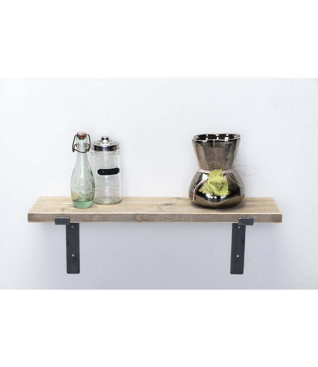Wandplank steigerhout oud 3 cm | Met open stalen beugels II