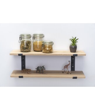 Wolff Houtbewerking Wandrek dubbel | Eiken schappen 2 cm dik met stalen beugels
