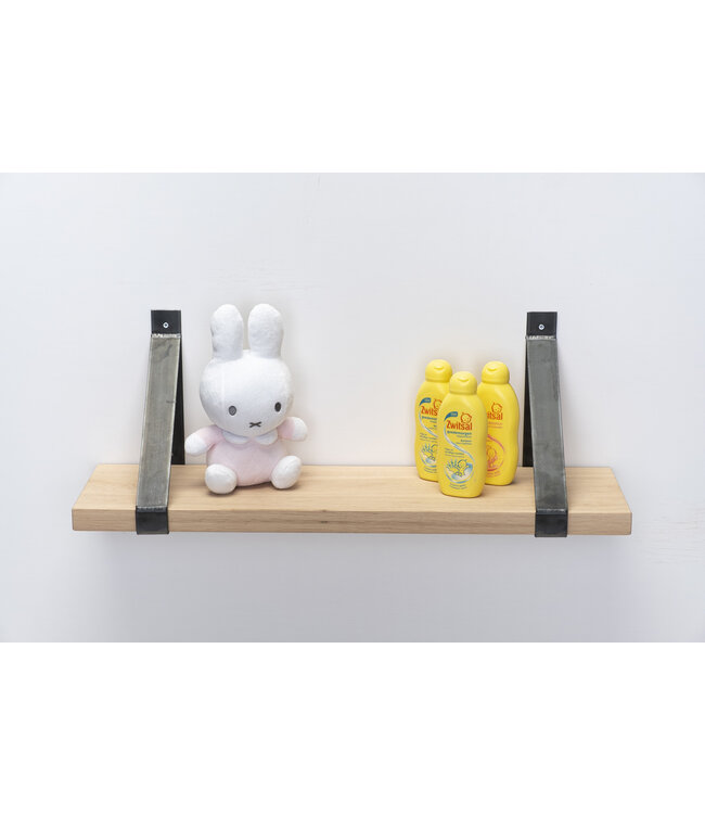 Eiken wandplank 3 cm dik | Met stalen beugels