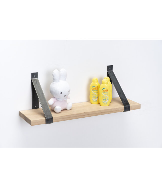 Eiken wandplank 3 cm dik | Met stalen beugels
