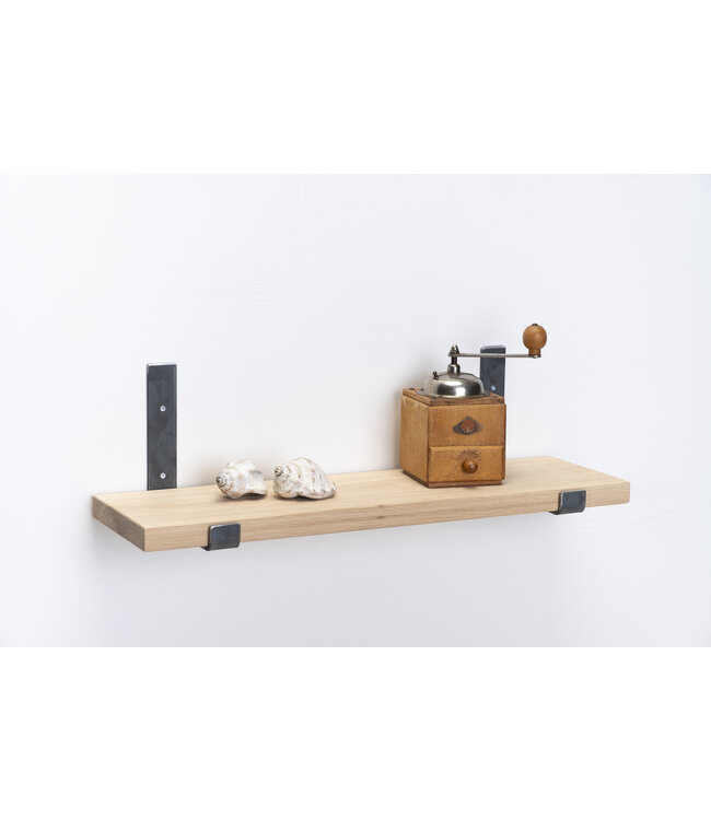 Eiken wandplank 3 cm dik | Met open stalen beugels