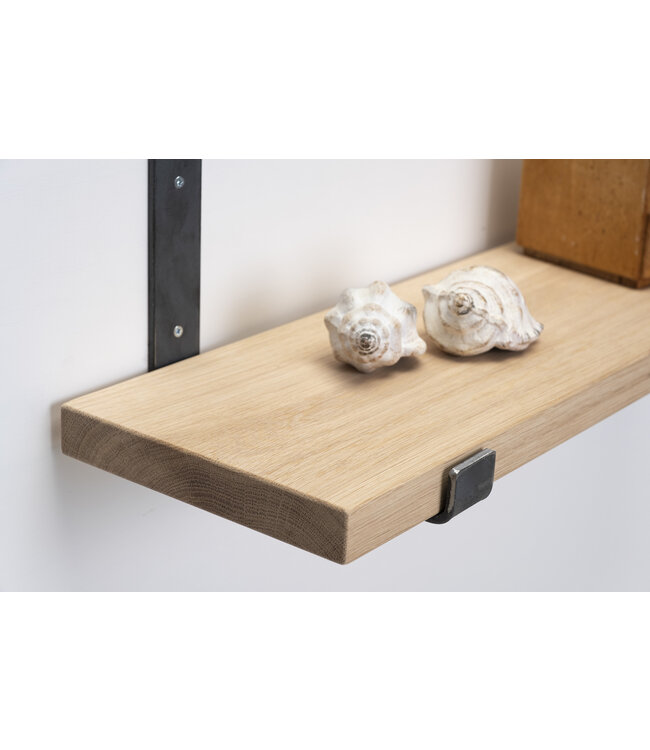 Eiken wandplank 3 cm dik | Met open stalen beugels