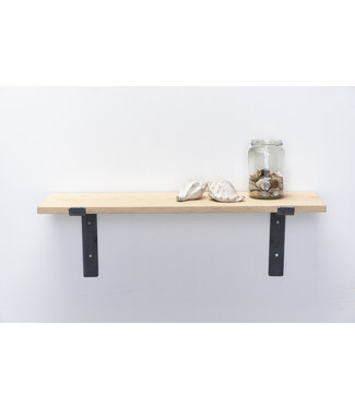 Wolff Houtbewerking Wandplank eiken 2cm met open stalen beugels II