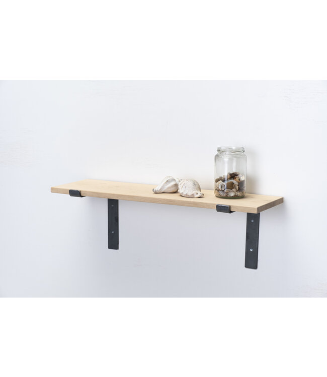 Eiken wandplank 2 cm dik | Met open stalen beugels II
