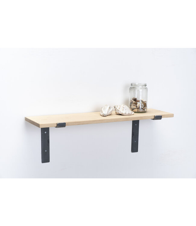Eiken wandplank 2 cm dik | Met open stalen beugels II