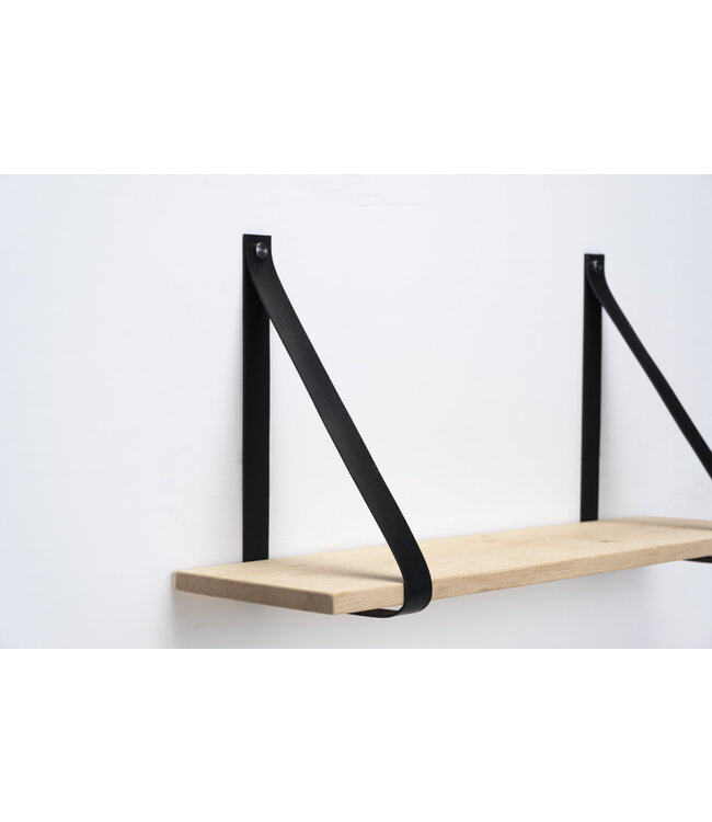 Eiken wandplank 2 cm dik | Met zwarte leren plankdragers