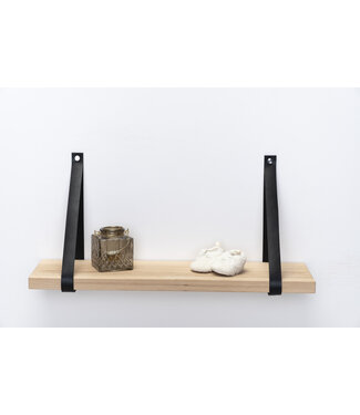 Wolff Houtbewerking Wandplank eiken 3cm met leren plankdragers zwart