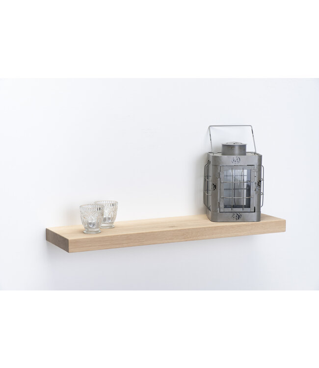 XXL eiken wandplank 4 cm dik | Geschaafd & strak gezaagde voorkant | Zwevend montagesysteem (180–350 cm)