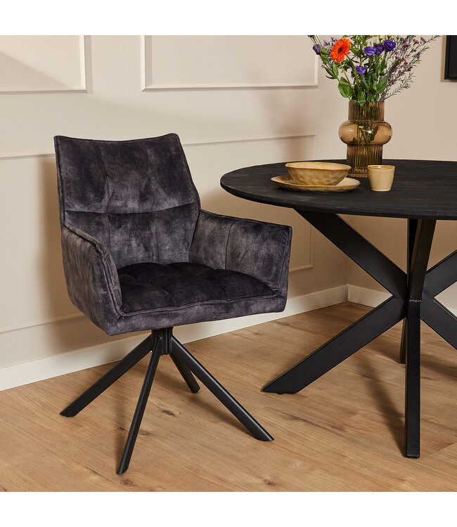 Eetkamerstoel Dani Velvet | Blue | Met armleuning