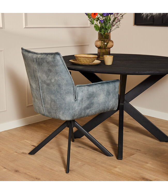 Eetkamerstoel Dani Velvet | Blue | Met armleuning