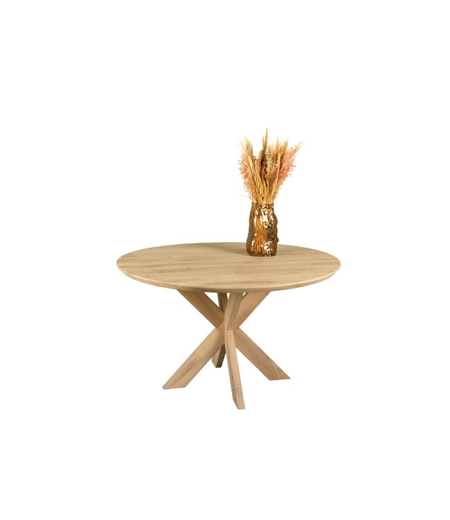 Ronde eiken eettafel met matrixpoot en Deense rand – Ø 110 cm, 4 cm dik