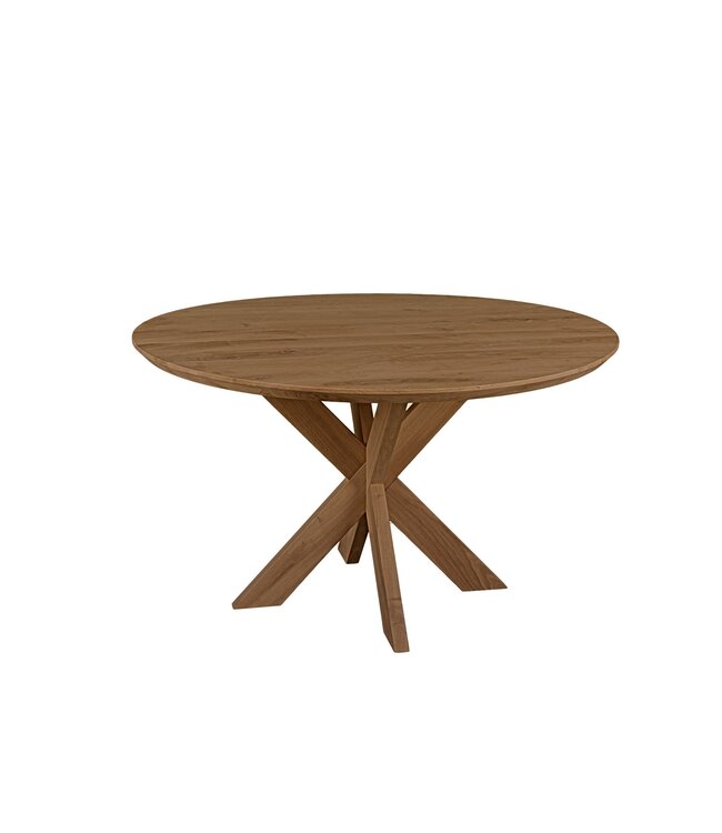 Ronde eiken eettafel met matrixpoot en Deense rand – Ø 150 cm, 4 cm dik