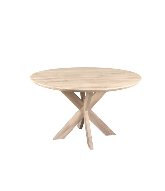 Ronde eiken eettafel met matrixpoot en Deense rand – Ø 150 cm, 4 cm dik