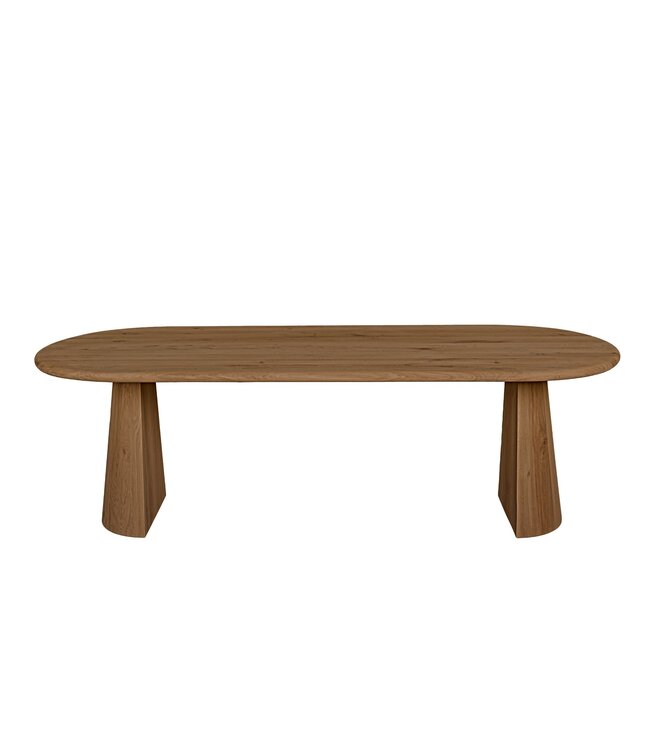 Ovale eiken eettafel met taps toelopende poot en afgeronde rand – 260 x 110 cm, 4 cm dik