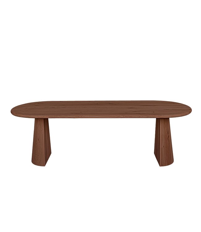 Ovale eiken eettafel met taps toelopende poot en afgeronde rand – 220 x 100 cm, 3 cm dik