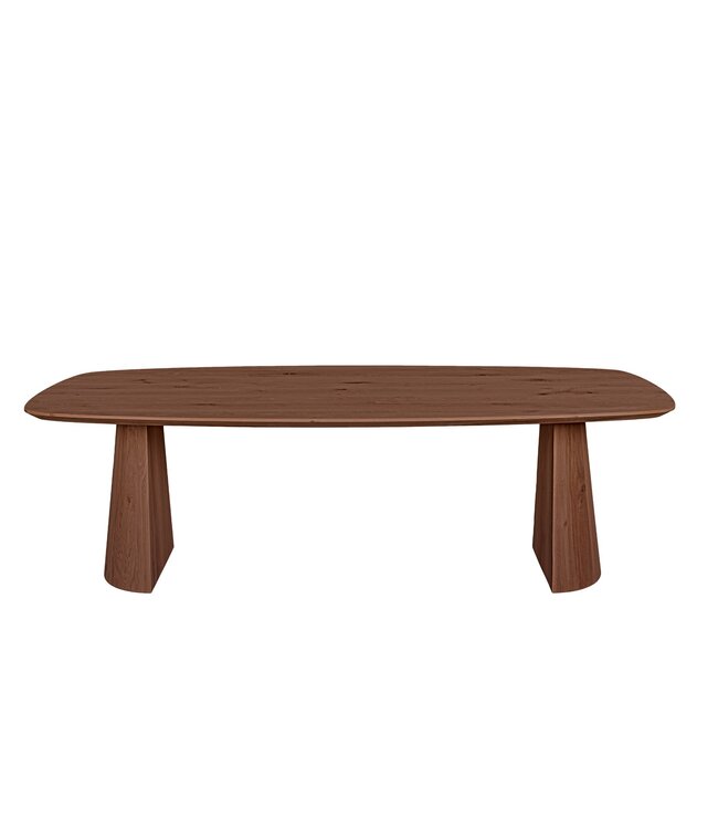 Bootvormige eiken eettafel met taps toelopende poot en Deense rand – 240 x 110 cm, 4 cm dik