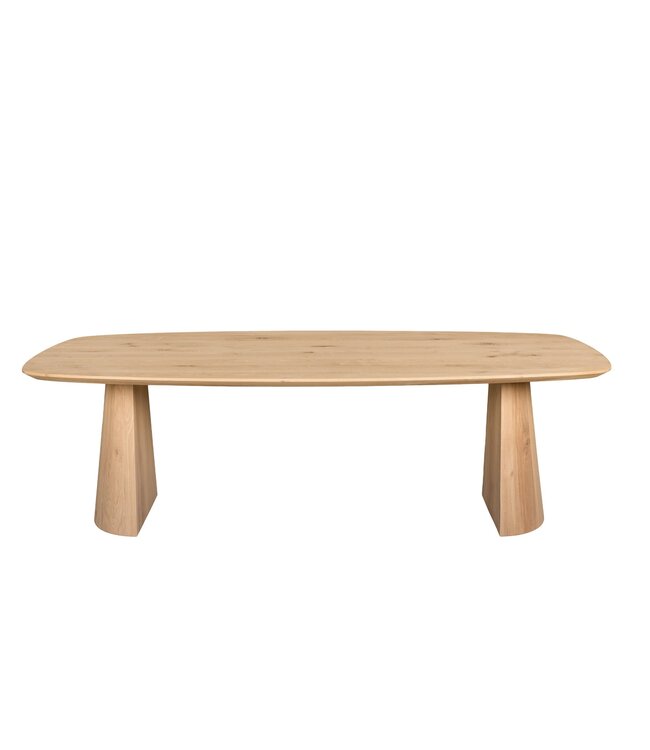 Bootvormige eiken eettafel met taps toelopende poot en Deense rand – 200 x 110 cm, 4 cm dik