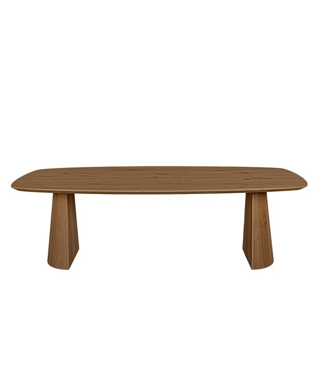 Bootvormige eiken eettafel met taps toelopende poot en Deense rand – 180 x 100 cm, 4 cm dik