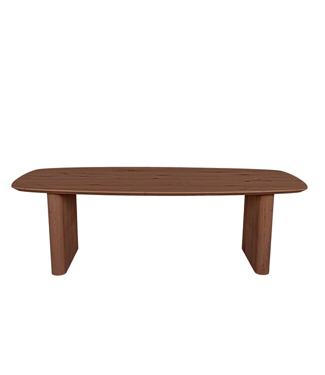 Bootvormige eiken eettafel met zuilpoot en Deense rand – 240 x 110 cm, 4 cm dik