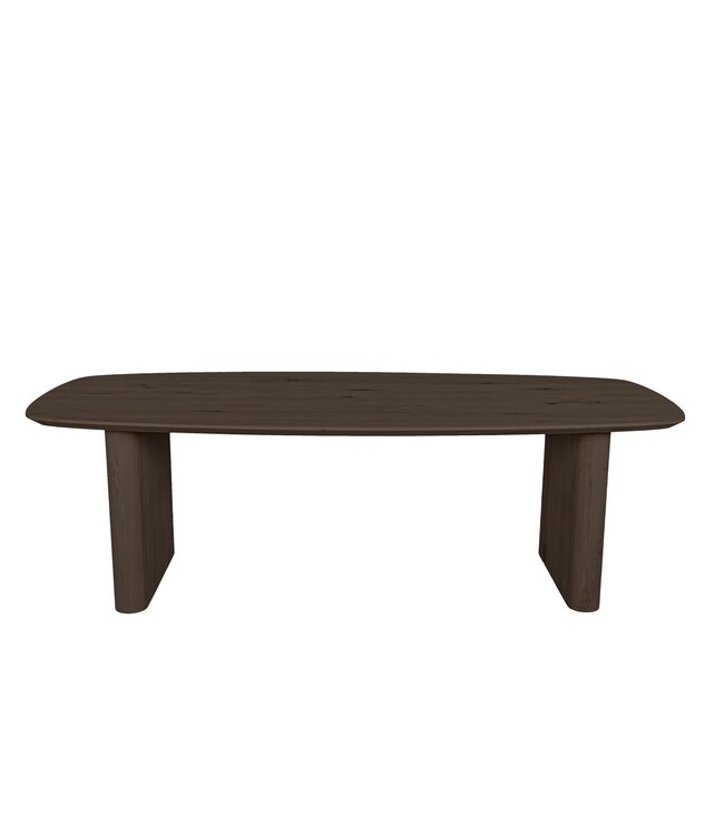 Bootvormige eiken eettafel met zuilpoot en Deense rand – 220 x 110 cm, 4 cm dik
