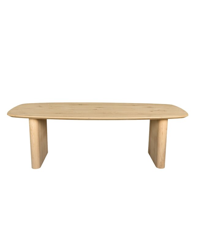 Bootvormige eiken eettafel met zuilpoot en Deense rand – 180 x 100 cm, 4 cm dik