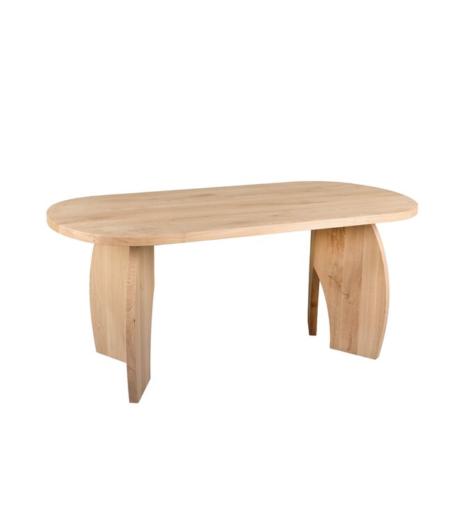Ovale eiken eettafel met boogpoot en rechte rand – 240 x 110 cm, 4 cm dik