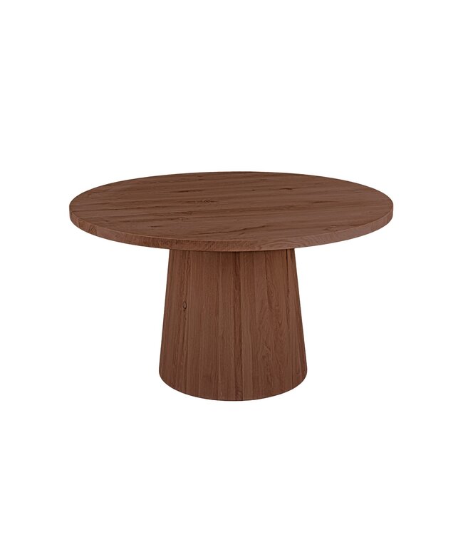 Ronde eiken eettafel met conische kolompoot en rechte rand – Ø 150 cm, 4 cm dik