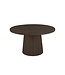Ronde eiken eettafel met conische kolompoot en rechte rand – Ø 130 cm, 4 cm dik