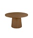 Ronde eiken eettafel met conische kolompoot en rechte rand – Ø 130 cm, 4 cm dik
