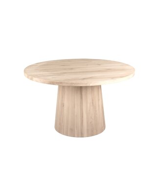 Wolff Houtbewerking Ronde eiken eettafel met conische kolompoot en rechte rand – Ø 130 cm, 4 cm dik