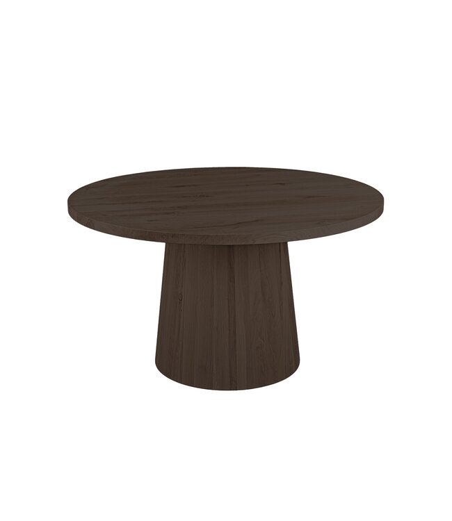 Ronde eiken eettafel met conische kolompoot en rechte rand – Ø 110 cm, 4 cm dik