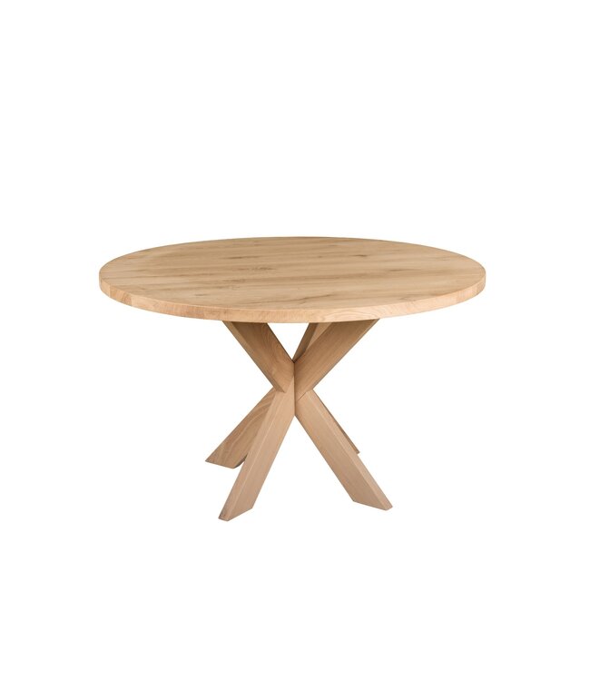 Ronde eiken eettafel met matrixpoot en rechte rand – Ø 150 cm, 4 cm dik