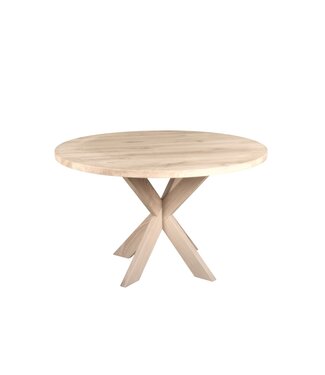 Wolff Houtbewerking Ronde eiken eettafel met matrixpoot en rechte rand – Ø 150 cm, 4 cm dik