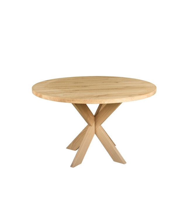 Ronde eiken eettafel met matrixpoot en rechte rand – Ø 130 cm, 4 cm dik
