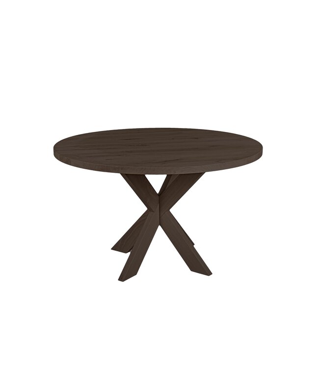 Ronde eiken eettafel met matrixpoot en rechte rand – Ø 130 cm, 4 cm dik