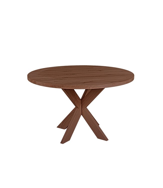 Ronde eiken eettafel met matrixpoot en rechte rand – Ø 130 cm, 4 cm dik