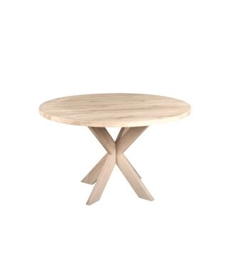 Wolff Houtbewerking Ronde eiken eettafel met matrixpoot en rechte rand – Ø 130 cm, 4 cm dik