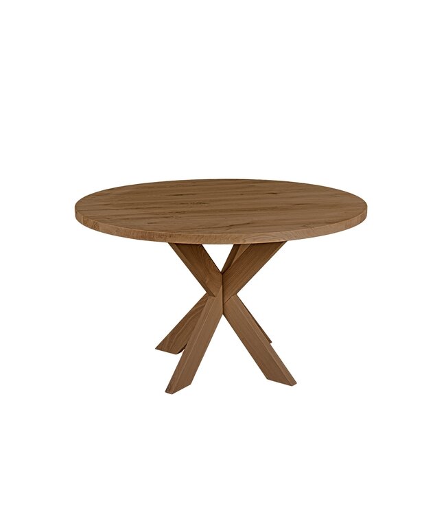 Ronde eiken eettafel met matrixpoot en rechte rand – Ø 110 cm, 4 cm dik