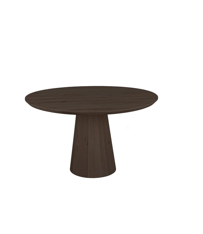 Ronde eiken eettafel met conische kolompoot en Deense rand – Ø 150 cm, 4 cm dik