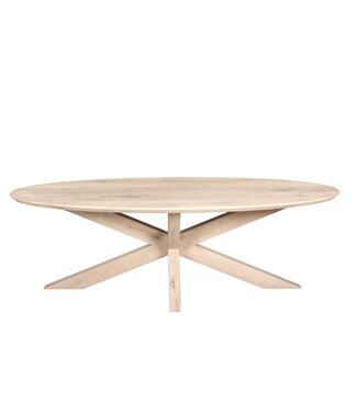 Wolff Houtbewerking Ovale eiken eettafel met matrixpoot en Deense rand – 280 x 110 cm, 3 cm dik
