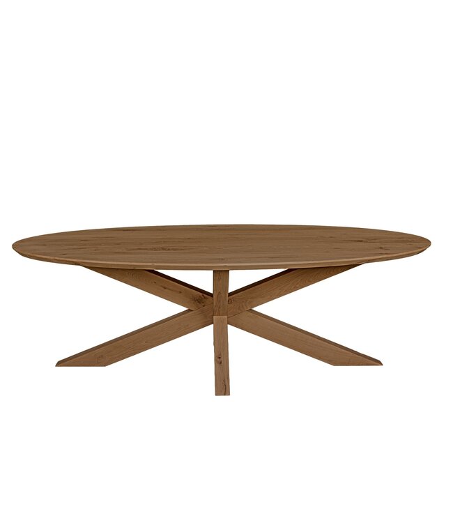 Ovale eiken eettafel met matrixpoot en Deense rand – 240 x 110 cm, 3 cm dik