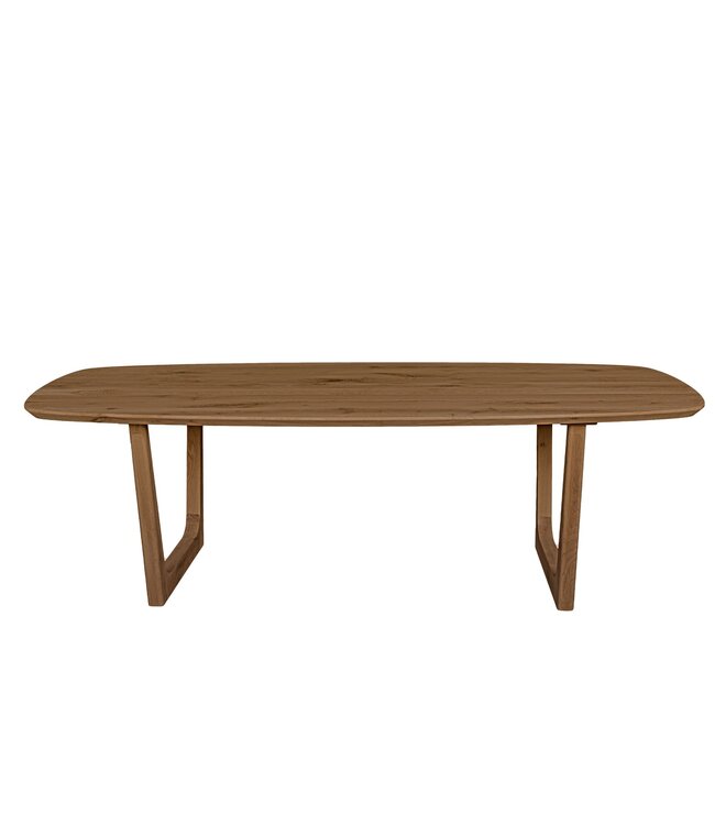 Bootvormige eiken eettafel met sledepoot en Deense rand – 240 x 110 cm, 4 cm dik