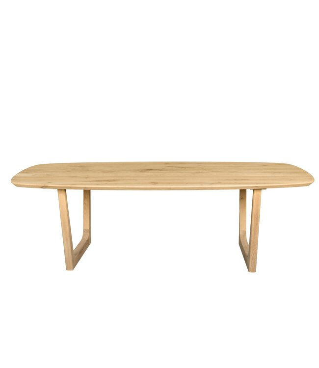 Bootvormige eiken eettafel met sledepoot en Deense rand – 220 x 110 cm, 4 cm dik