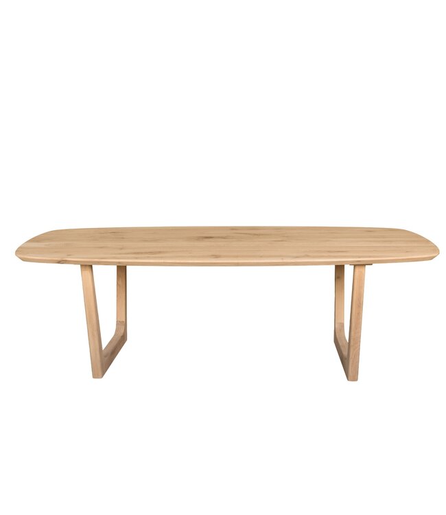 Bootvormige eiken eettafel met sledepoot en Deense rand – 200 x 110 cm, 4 cm dik