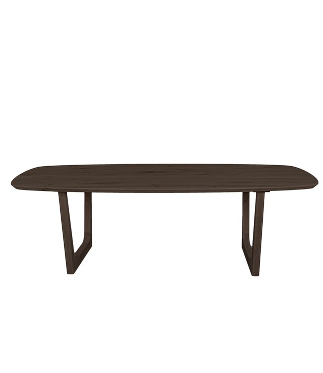Bootvormige eiken eettafel met sledepoot en Deense rand – 180 x 100 cm, 4 cm dik