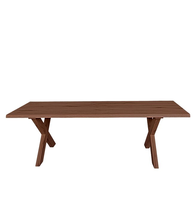 Rechthoekige eiken eettafel met X-poot en boomstamrand – 160 x 90 cm, 4 cm dik