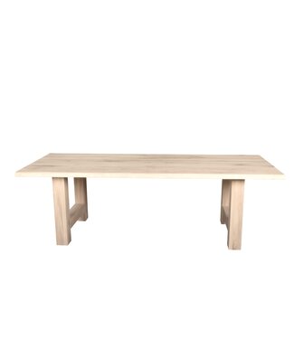 Wolff Houtbewerking Rechthoekige eiken eettafel met trapeziumpoot en boomstamrand – 280 x 110 cm, 4 cm dik