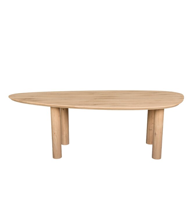 Organische eiken eettafel met cilinderpoten en Deense rand – 280 x 110 cm, 4 cm dik