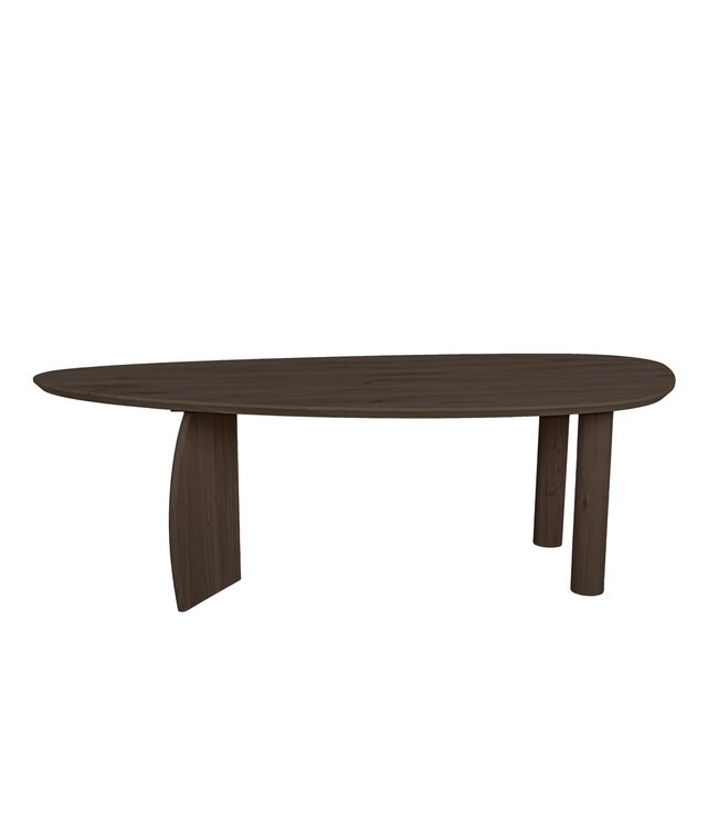 Organische eiken eettafel met boogpoot en cilinderpoten en Deense rand – 300 x 110 cm, 3 cm dik